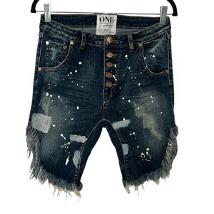 One Teaspoon Revolve Distressed Frayed Hem Blue Jean Shorts(Size 26)